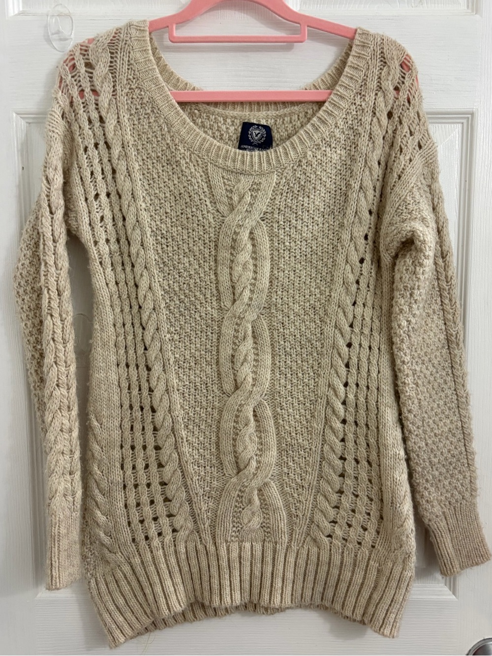 American Eagle Outfitters Cream Cable Scoop Neck Sweater. Size medium $10